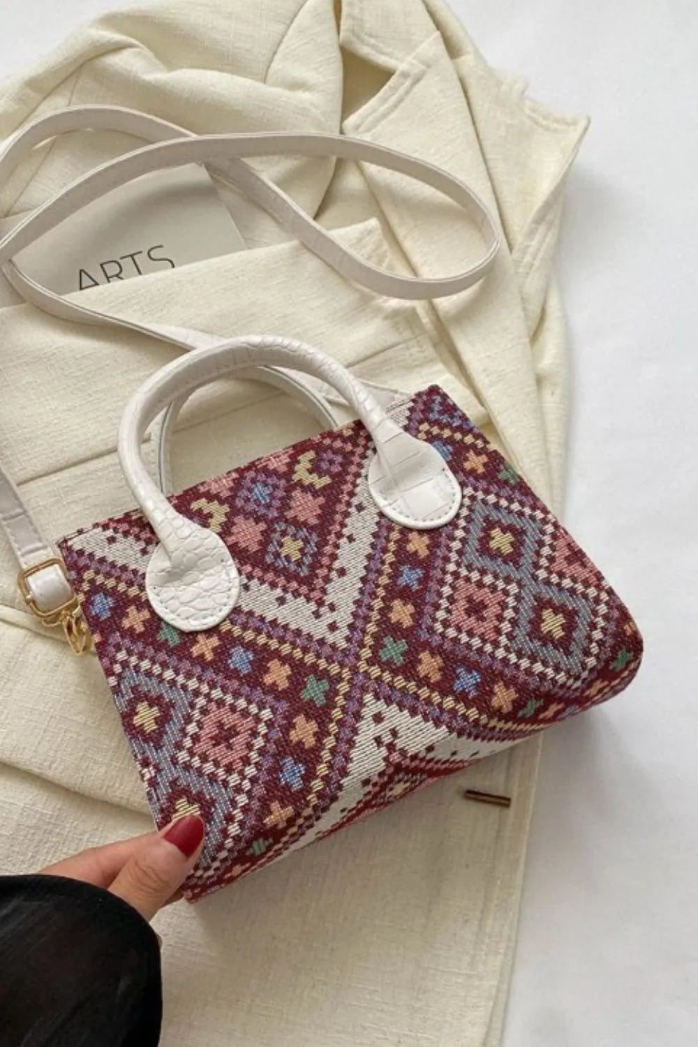Geometric PU Leather Strap Handbag - Premium handbags from Trendsi - Just $19.99! Shop now at Handbags Specialist Headquarter