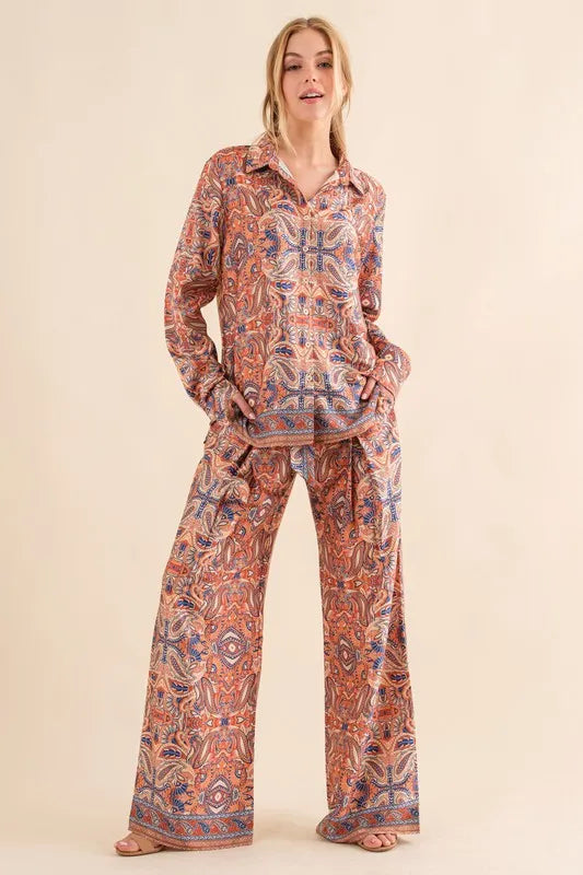 And The Why Satin Paisley Pattern Button Down Shirts - Premium Women's Down Shirt Tops from Trendsi - Just $51.24! Shop now at Handbags Specialist Headquarter