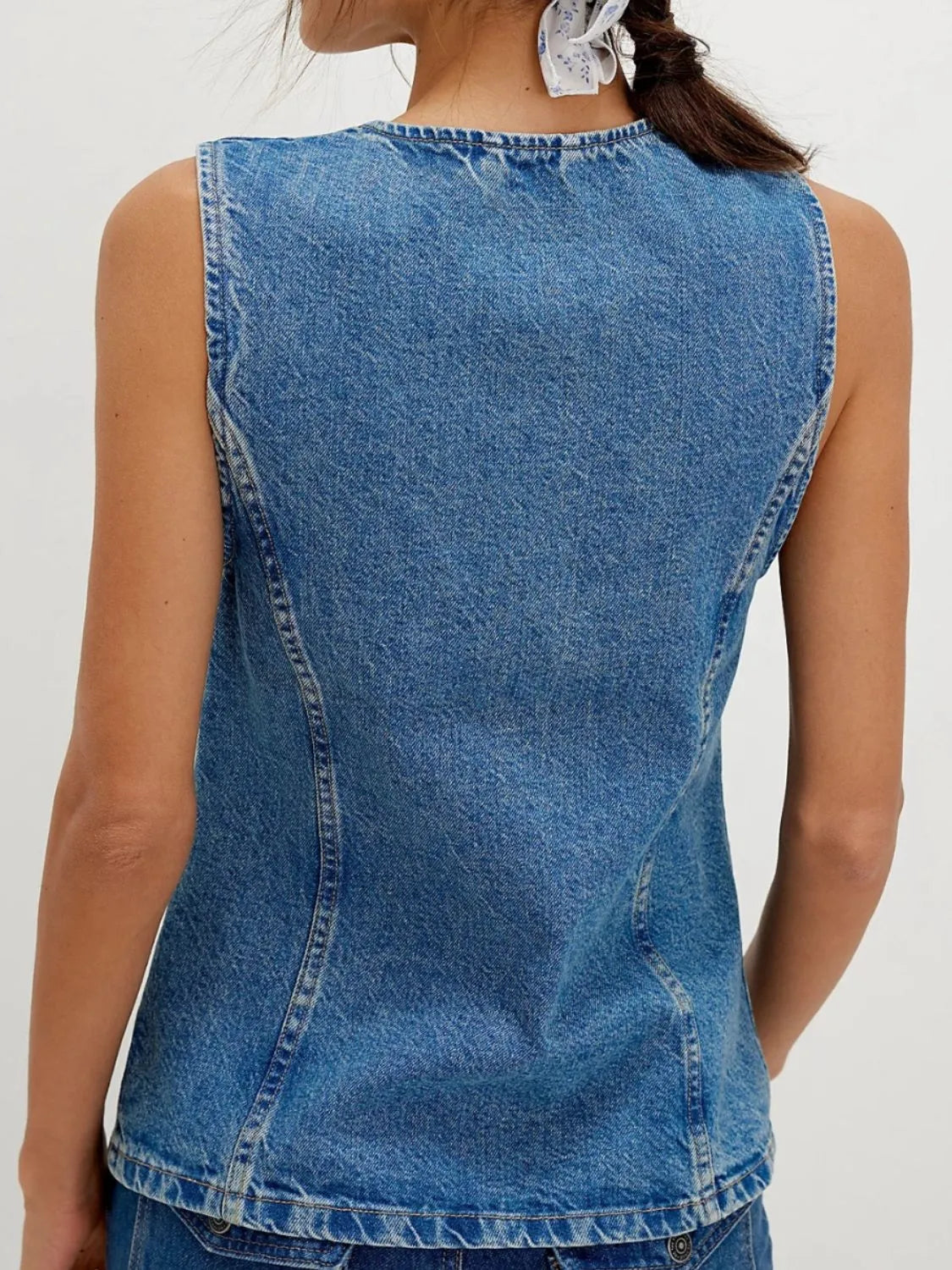 Button Down Round Neck Denim Vest - Premium Women / Jeans & Denim from Trendsi - Just $33.80! Shop now at Handbags Specialist Headquarter