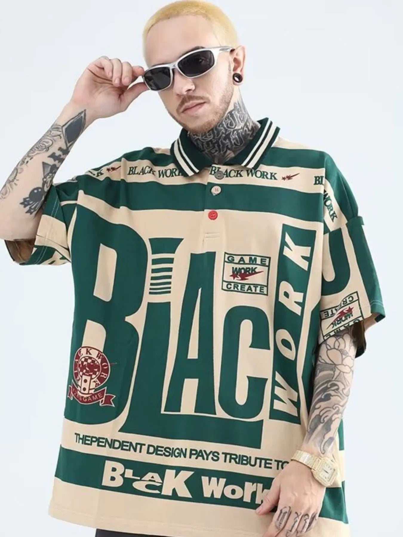 Men's Plus Size Letter Print Half Sleeve Polo Shirt - Premium Men's Polo shirt from Trendsi - Just $23.99! Shop now at Handbags Specialist Headquarter