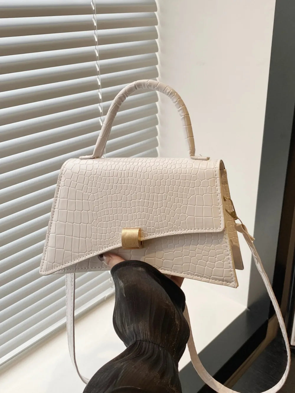 Solid Color PU Leather Handbag - Premium handbags from Trendsi - Just $21.99! Shop now at Handbags Specialist Headquarter