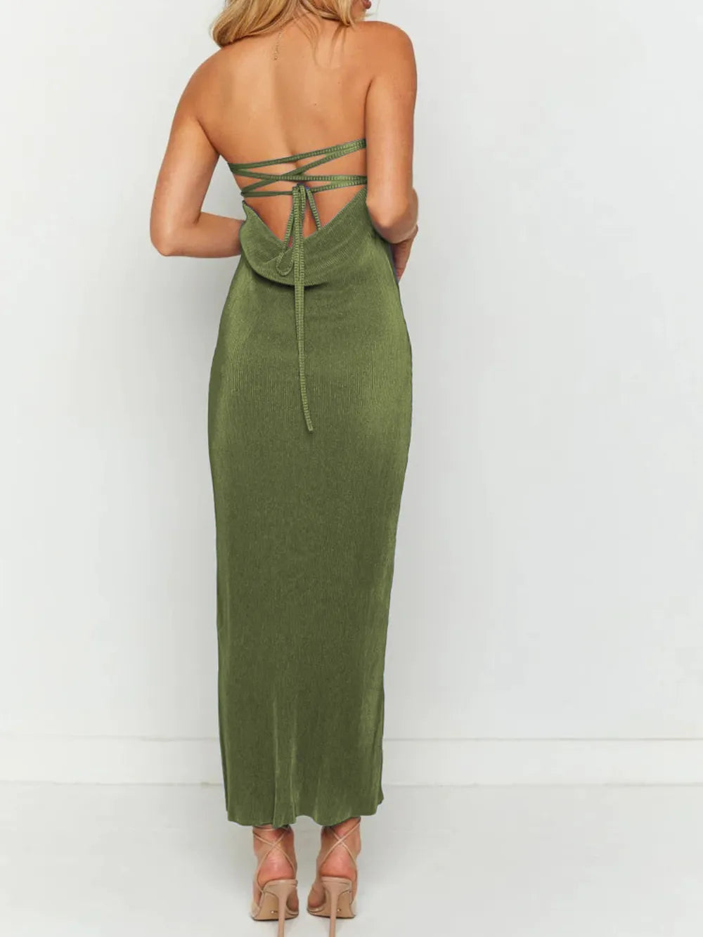Lace-Up Back Tube Maxi Dress - Premium Maxi Dress from Trendsi - Just $29.99! Shop now at Handbags Specialist Headquarter