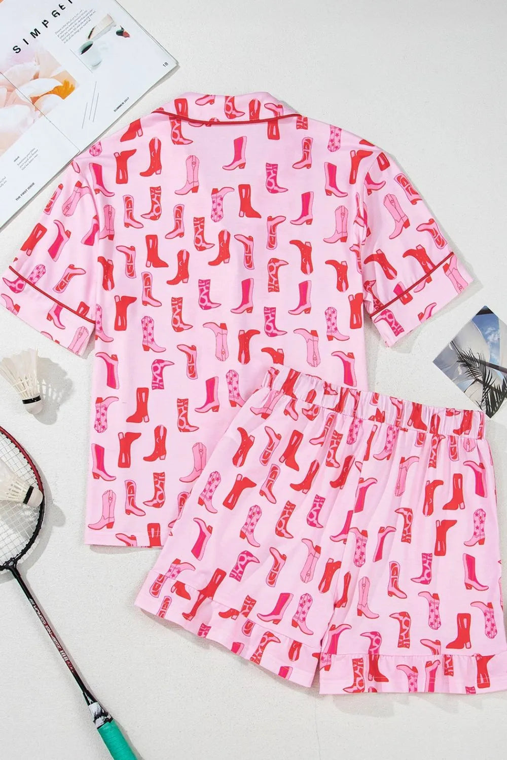 Cowgirl Boots Printed Shirt and Shorts Set - Premium Sleepwear from Trendsi - Just $60.99! Shop now at Handbags Specialist Headquarter