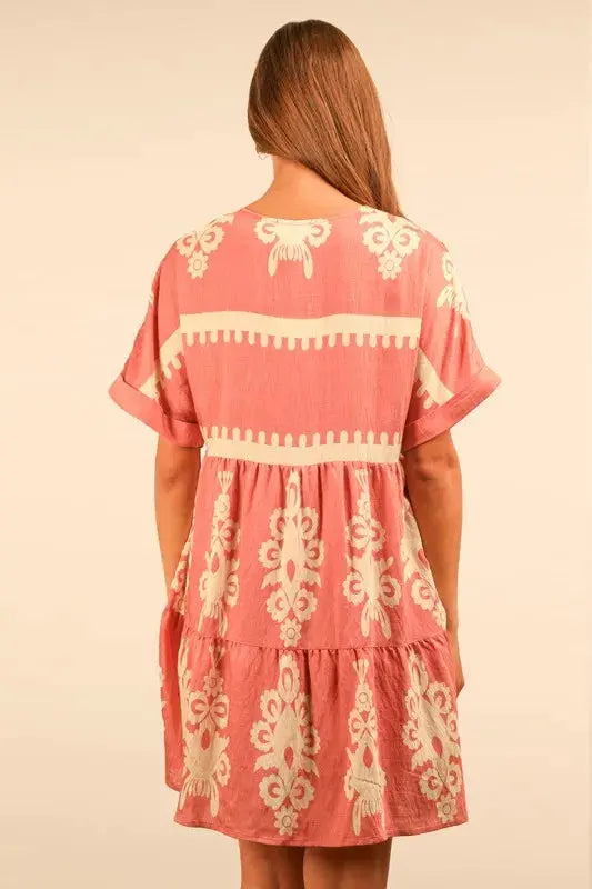 VERY J Plus Size Printed V-Neck Woven Mini Dress.