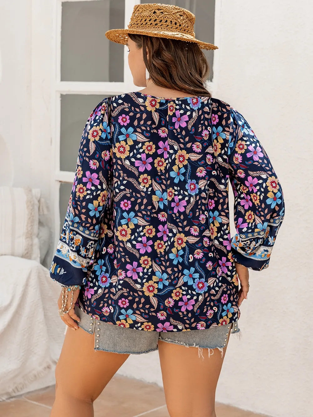 Plus Size Tie Neck Tassel Printed Blouse - Premium Plus Size Shirts from Trendsi - Just $30! Shop now at Handbags Specialist Headquarter