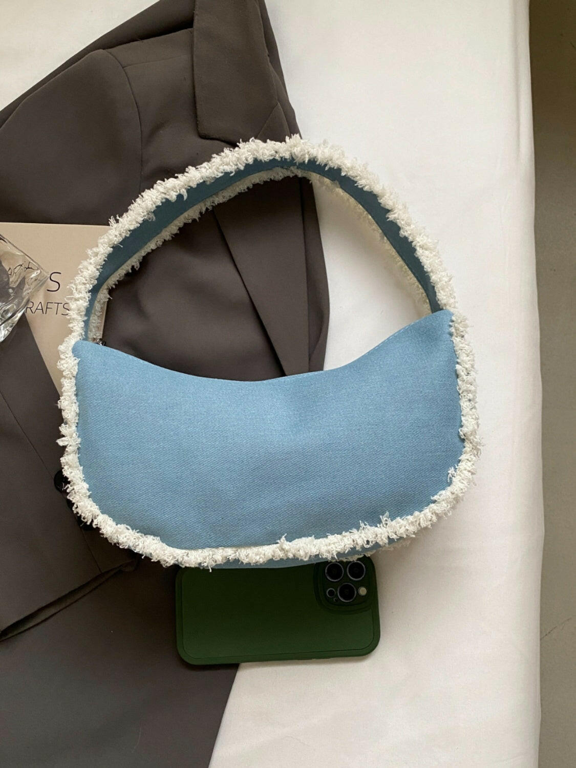 Raw Hem Denim Shoulder Bag.
