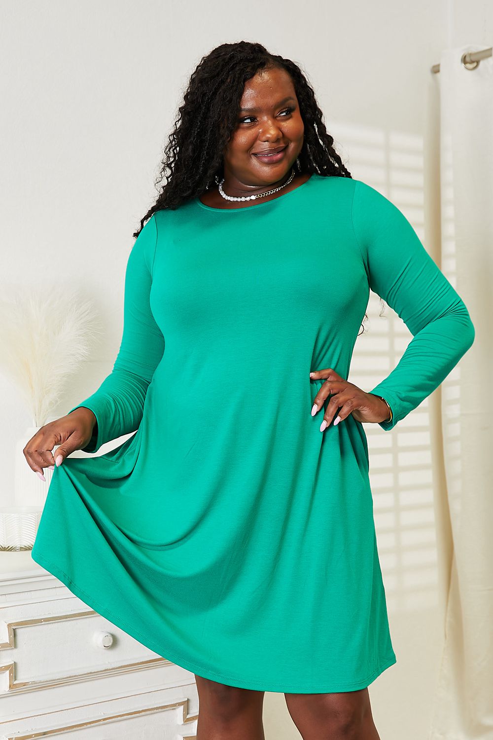 Zenana Full Size Long Sleeve Flare Dress with Pockets - Premium Dresses from Trendsi - Just $19.99! Shop now at Handbags Specialist Headquarter