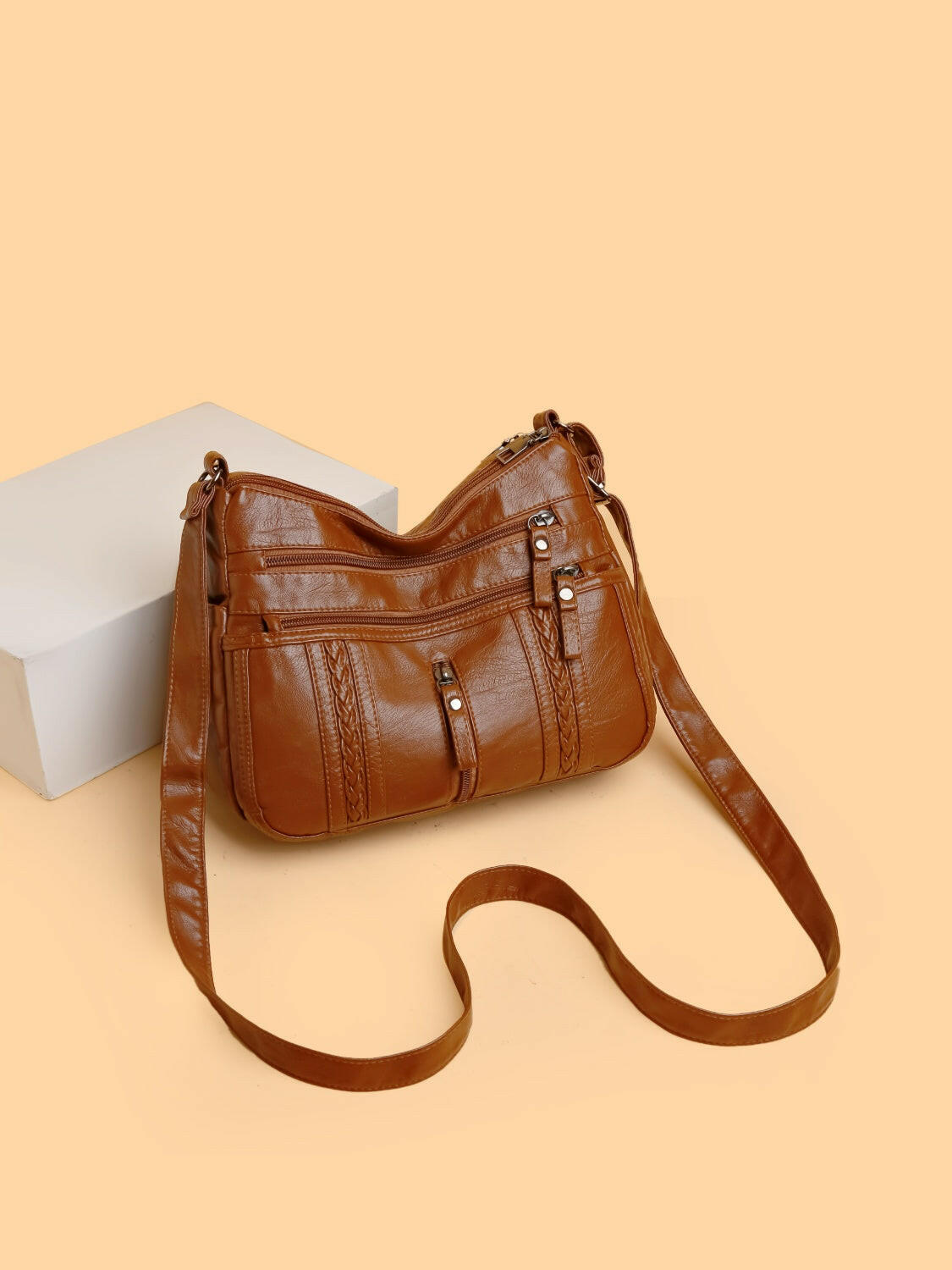 PU Leather Adjustable Strap Shoulder Bag - Premium Shoulder Bags from Trendsi - Just $23.60! Shop now at Handbags Specialist Headquarter