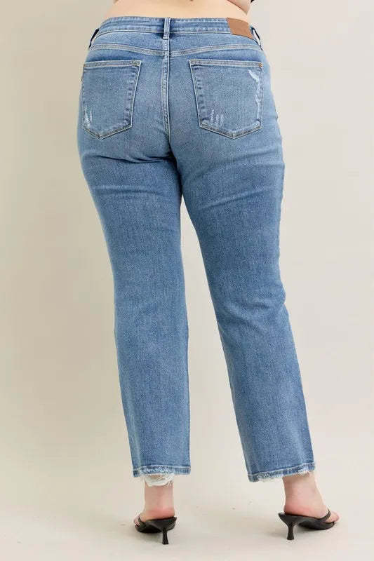 Judy Blue Full Size Mid Rise Wash Destroy Hem Bootcut Jeans Plus Size - Premium Women / Jeans & Denim from Trendsi - Just $66.99! Shop now at Handbags Specialist Headquarter