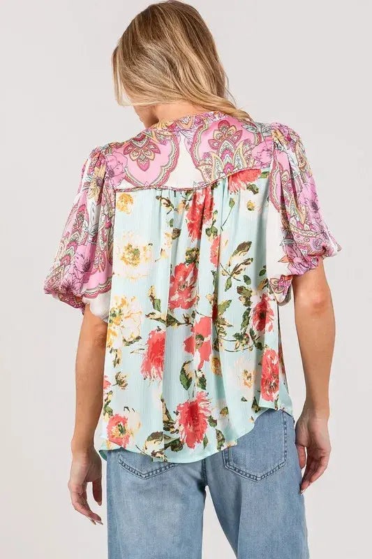 SAGE+FIG Plus Size Floral Mineral Wash French Terry Button Up Shirt.