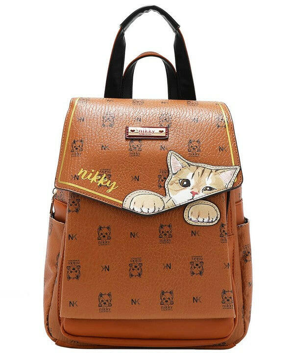 Nicole Lee USA Cat Eco-Leather Convertible Backpack Bag.