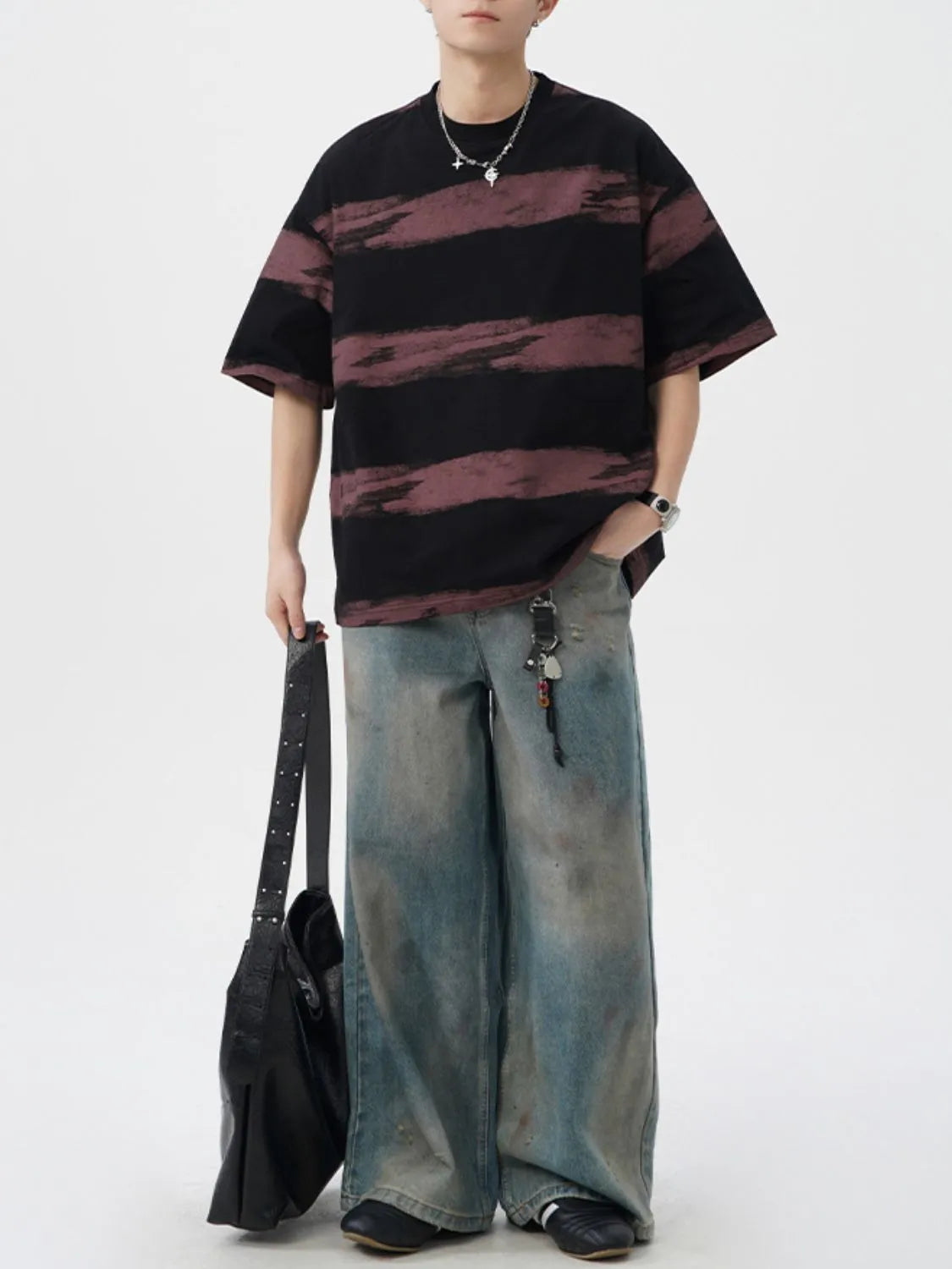 Men's Plus Size Basic style Round Neck Striped T-Shirt - Premium Men's T-Shirt from Trendsi - Just $33.99! Shop now at Handbags Specialist Headquarter