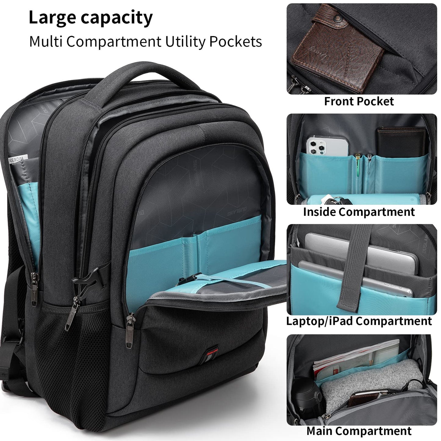 DUSLANG Travel Laptop Backpack with USB Port - Black