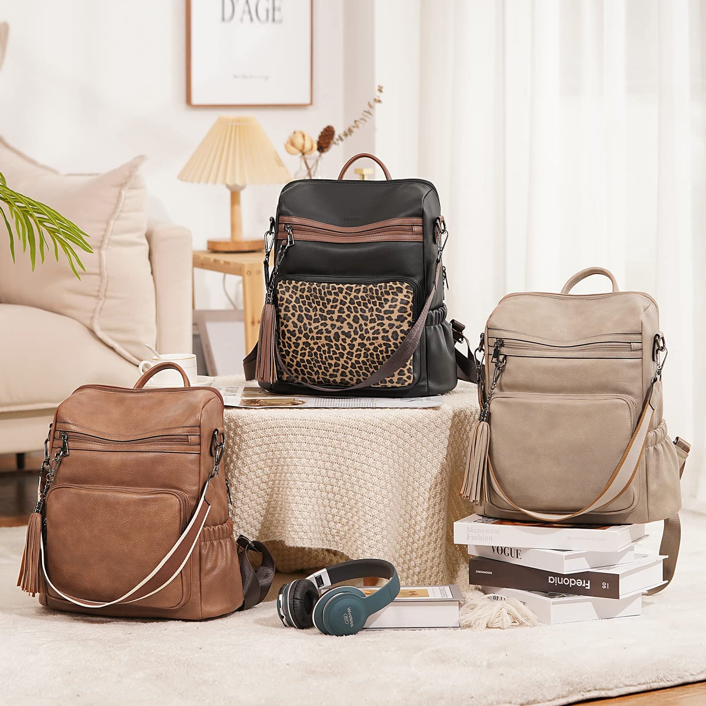 CLUCI Luxe Convertible Leather Backpack Purse