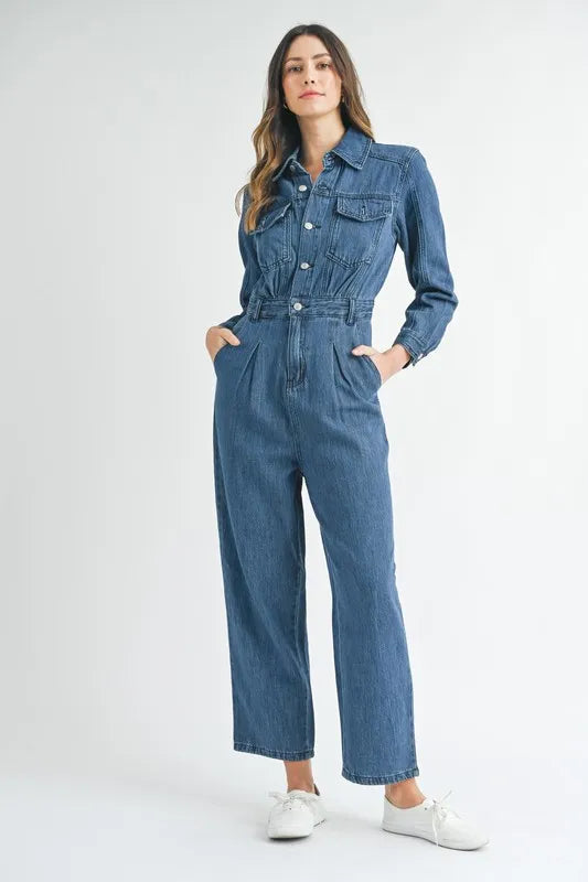 MABLE Cinched Waist Straight Leg Denim Jumpsuit - Premium Women / Jeans & Denim from Trendsi - Just $71.56! Shop now at Handbags Specialist Headquarter