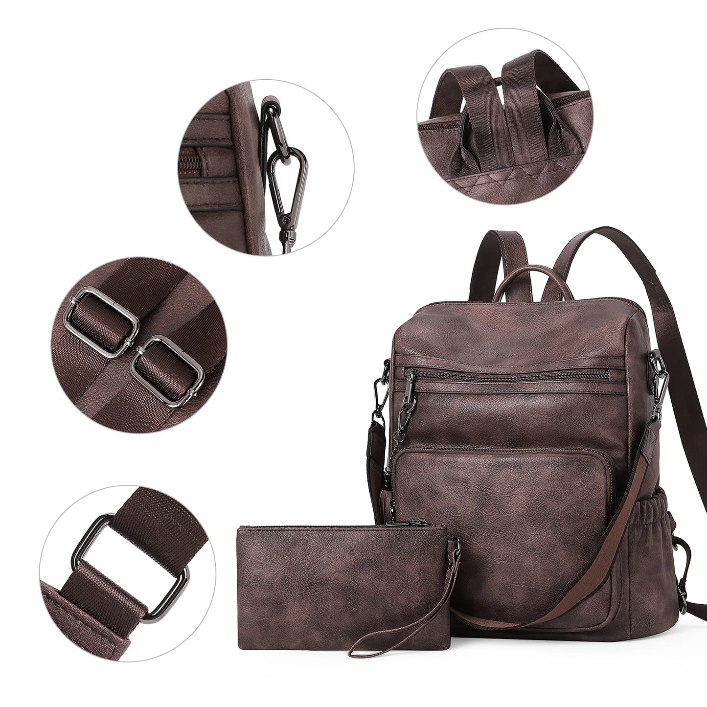 CLUCI Luxe Convertible Leather Backpack Purse