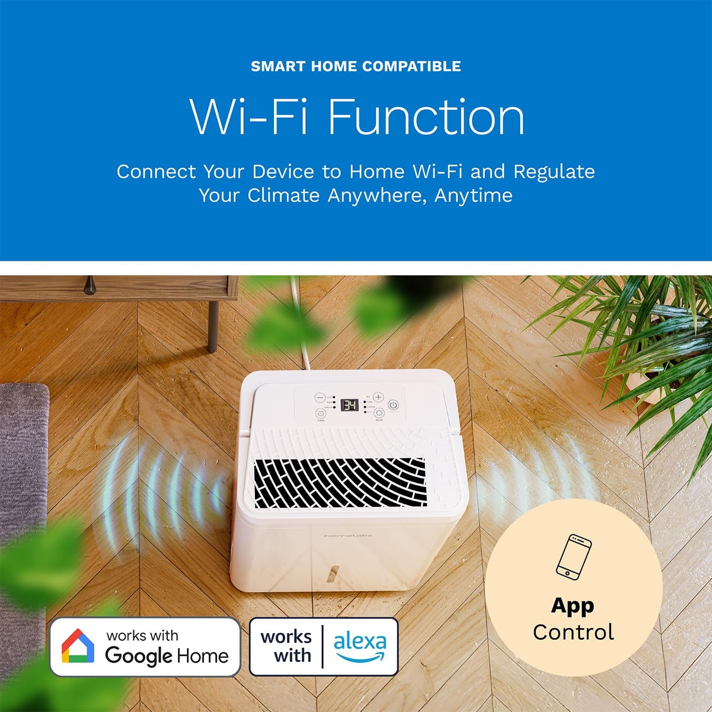 hOmeLabs Smart 50 Pint Dehumidifier 7000 Sq Ft