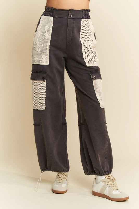 Davi & Dani Lace Patchwork Bottom Opening Adjustable Pants - Premium Women Pants from Trendsi - Just $66.99! Shop now at Handbags Specialist Headquarter