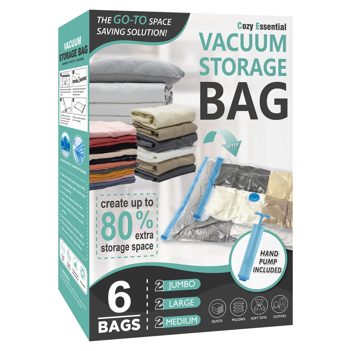 CozyVac Travel Bags with Pump - 6 Pack Space Savers