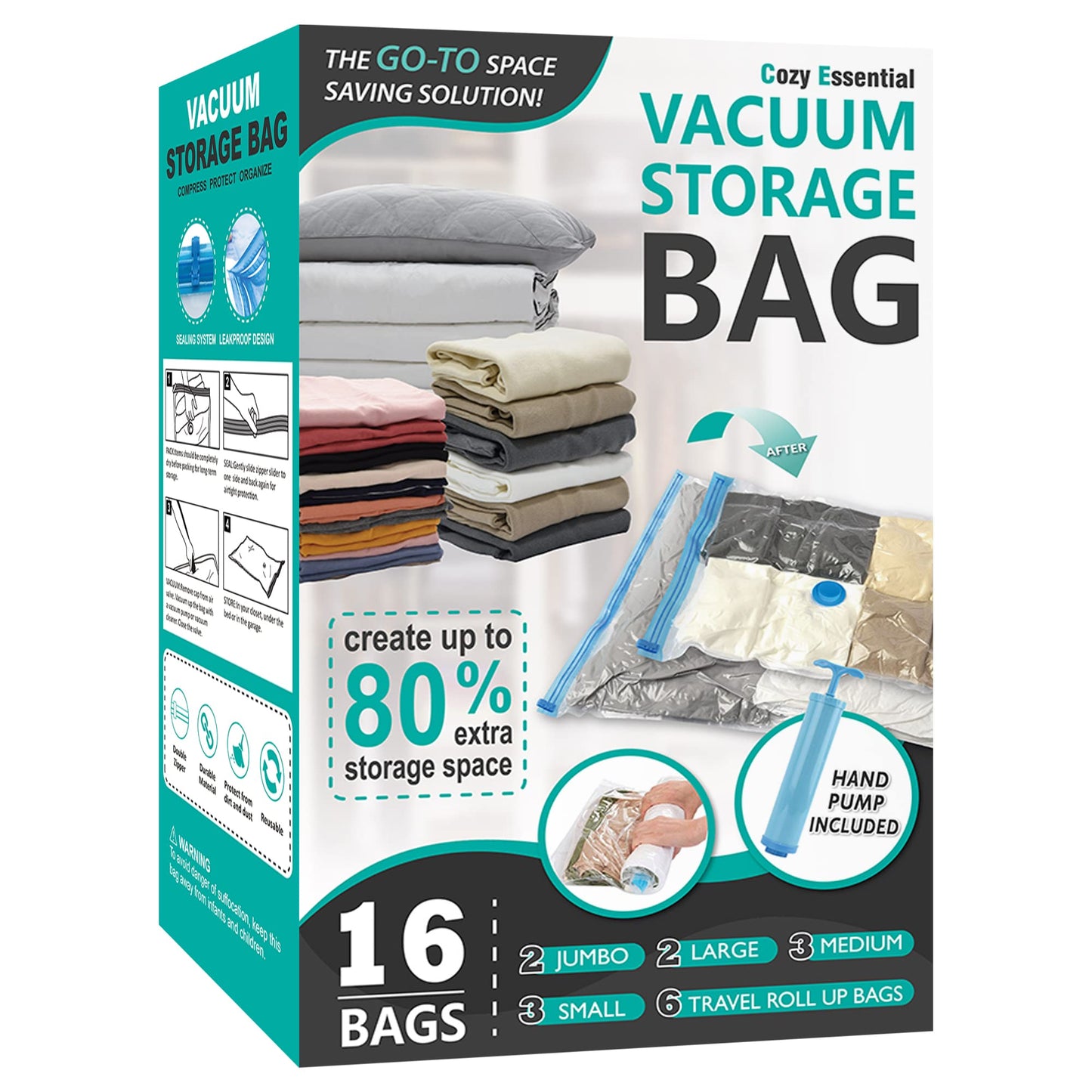 CozyVac Travel Bags with Pump - 6 Pack Space Savers