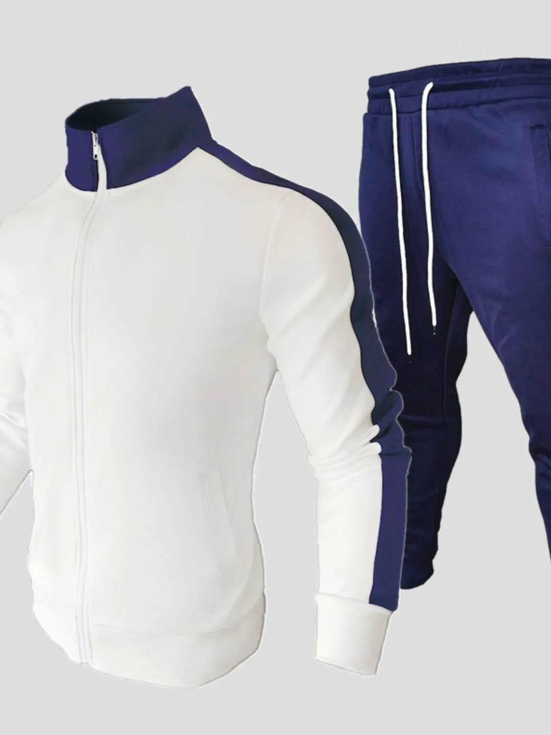 Men's Full Size Contrast Zip Up Top and Pants Set Plus Size.