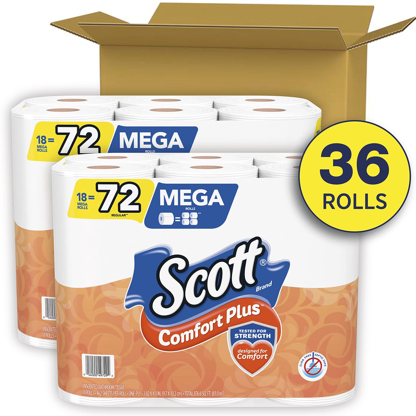 Scott Comfort+ 12 Double Rolls, 231 Sheets, Septic-Safe