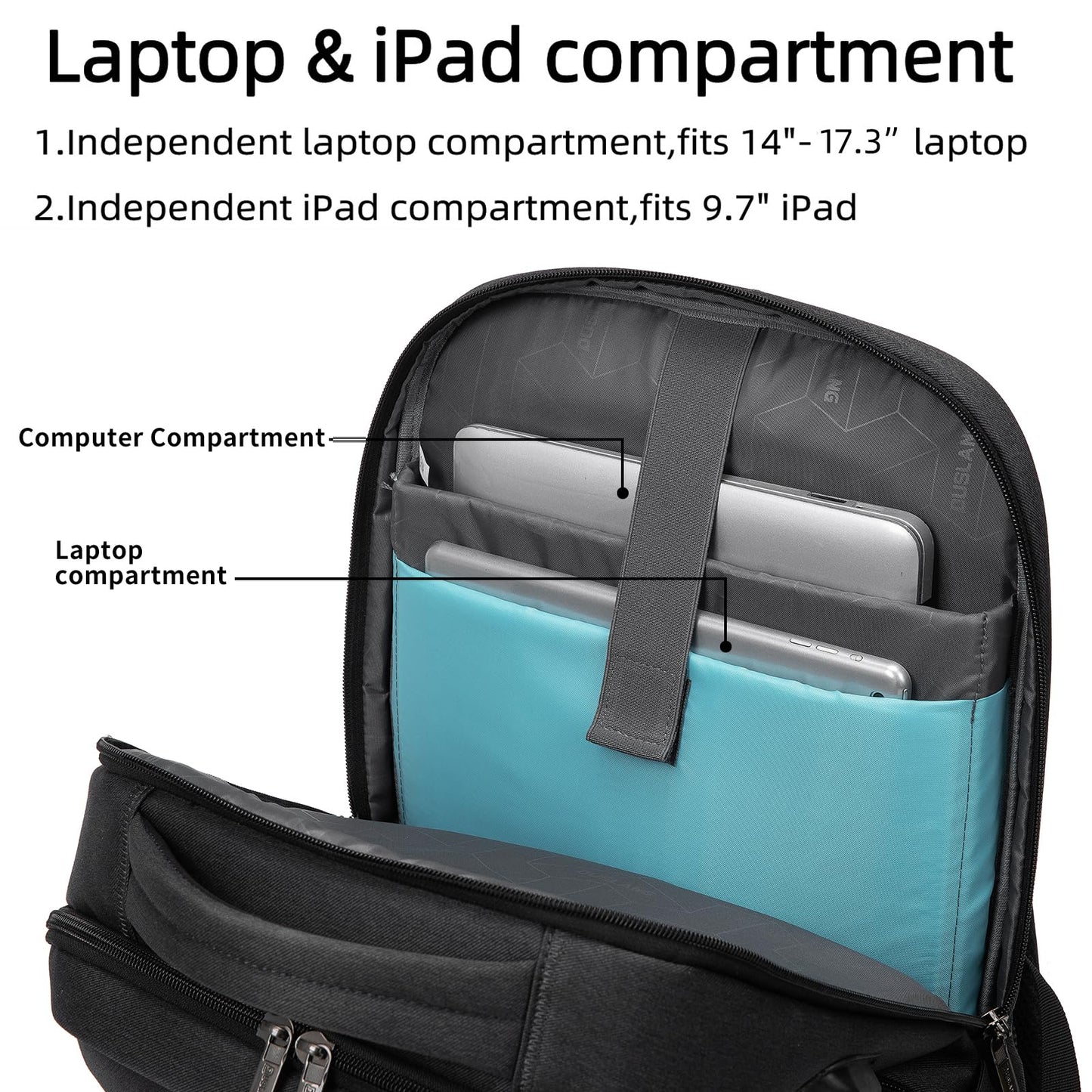 DUSLANG Travel Laptop Backpack with USB Port - Black