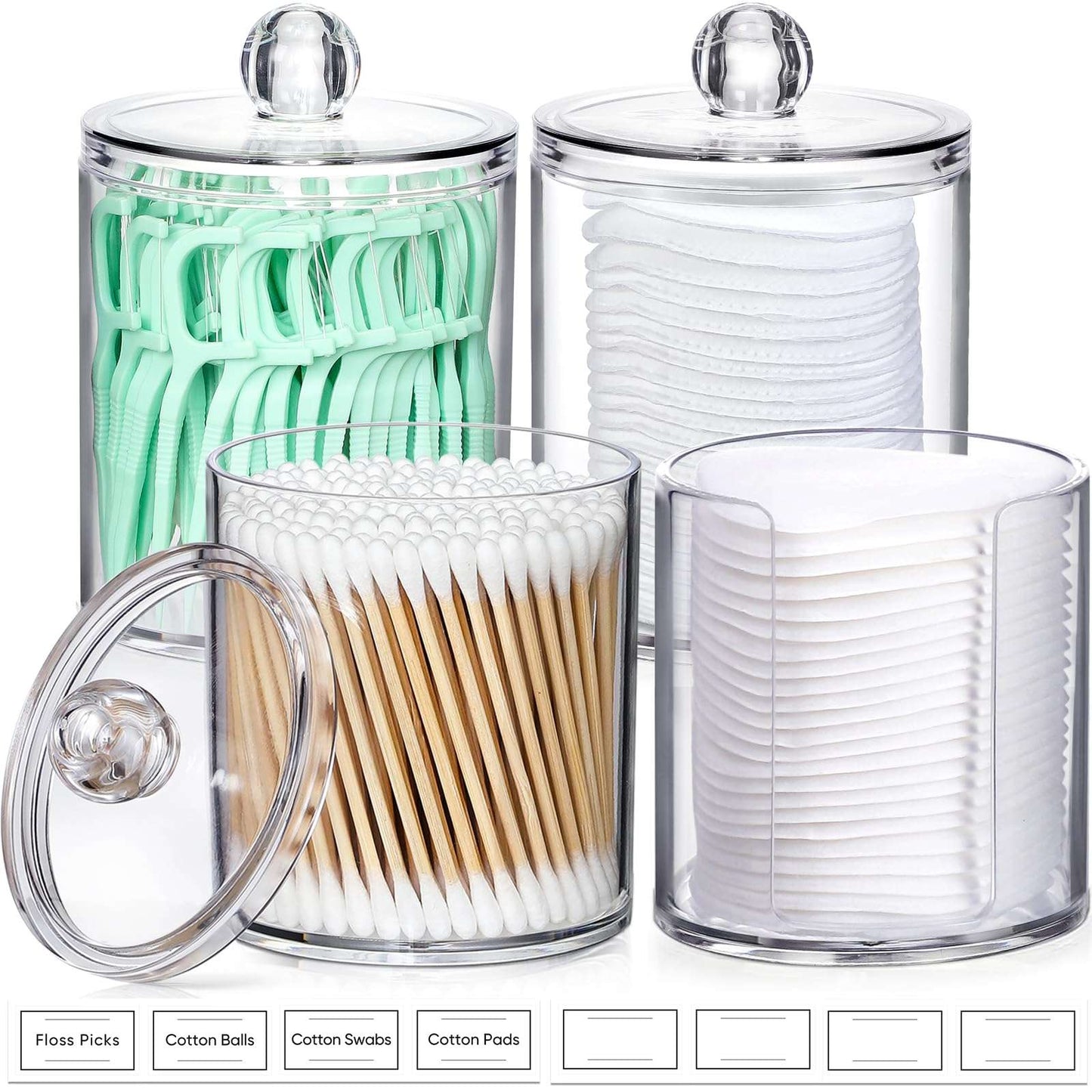Clear Acrylic Qtip Dispenser Set - 4 Pack