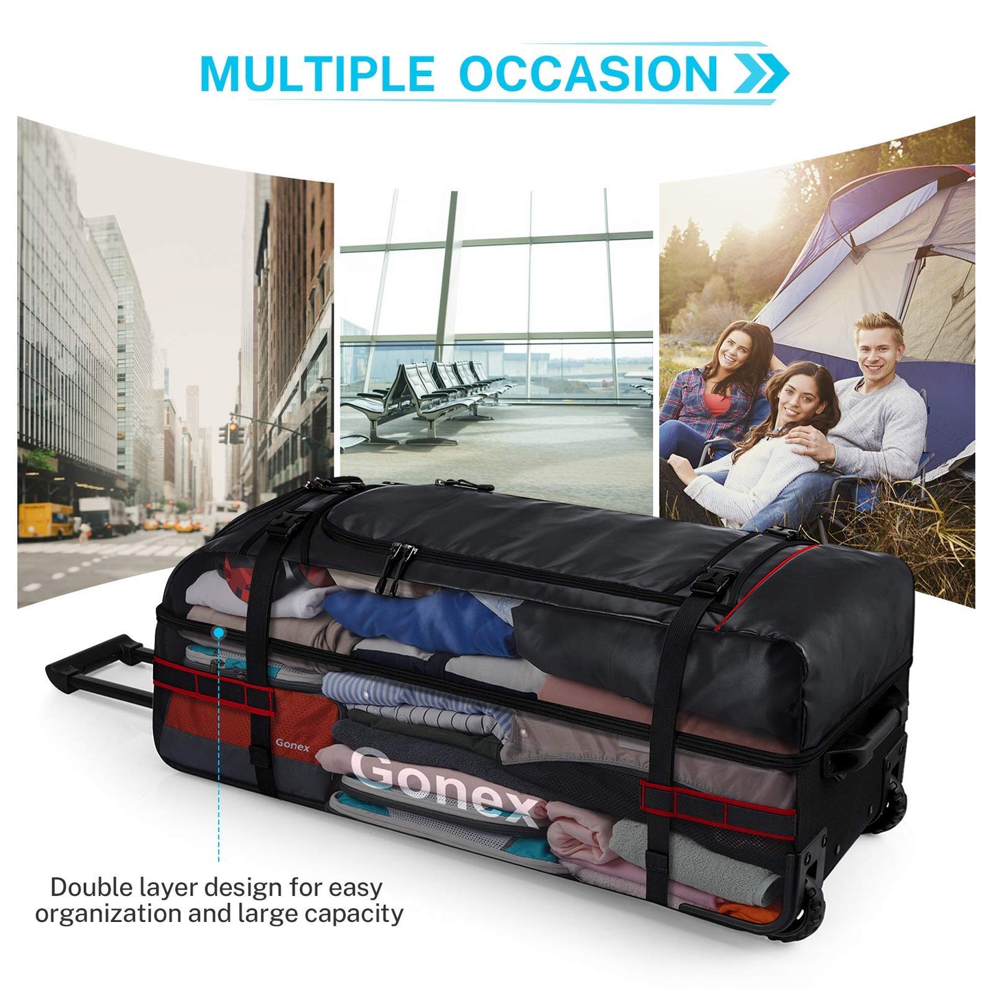 Gonex 70L Wheeled Duffle - Olive Green Travel Bag