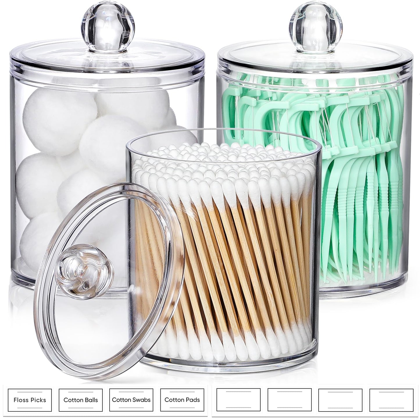 Clear Acrylic Qtip Dispenser Set - 4 Pack
