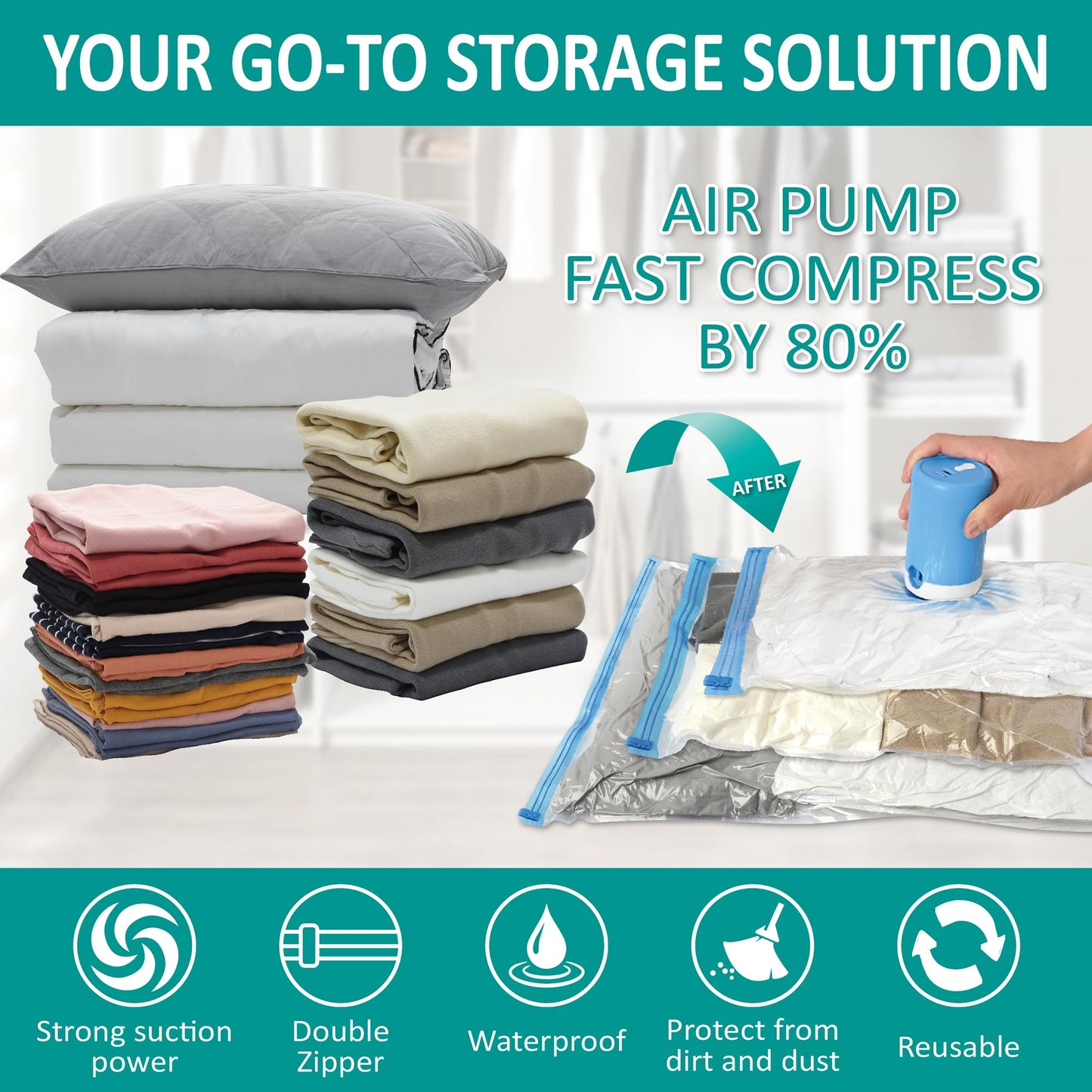 CozyVac Travel Bags with Pump - 6 Pack Space Savers