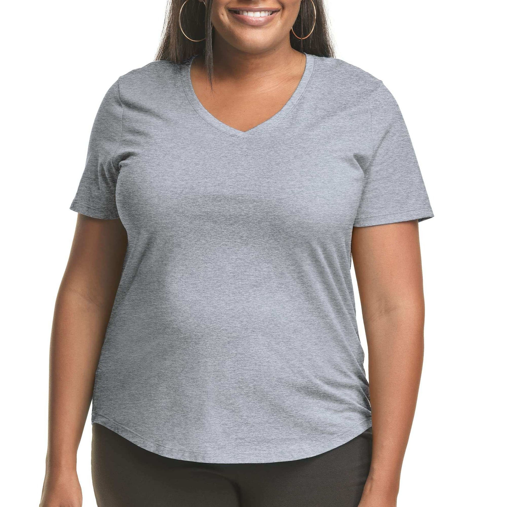 Hanes Plus Size V-Neck Cotton Tee for Women