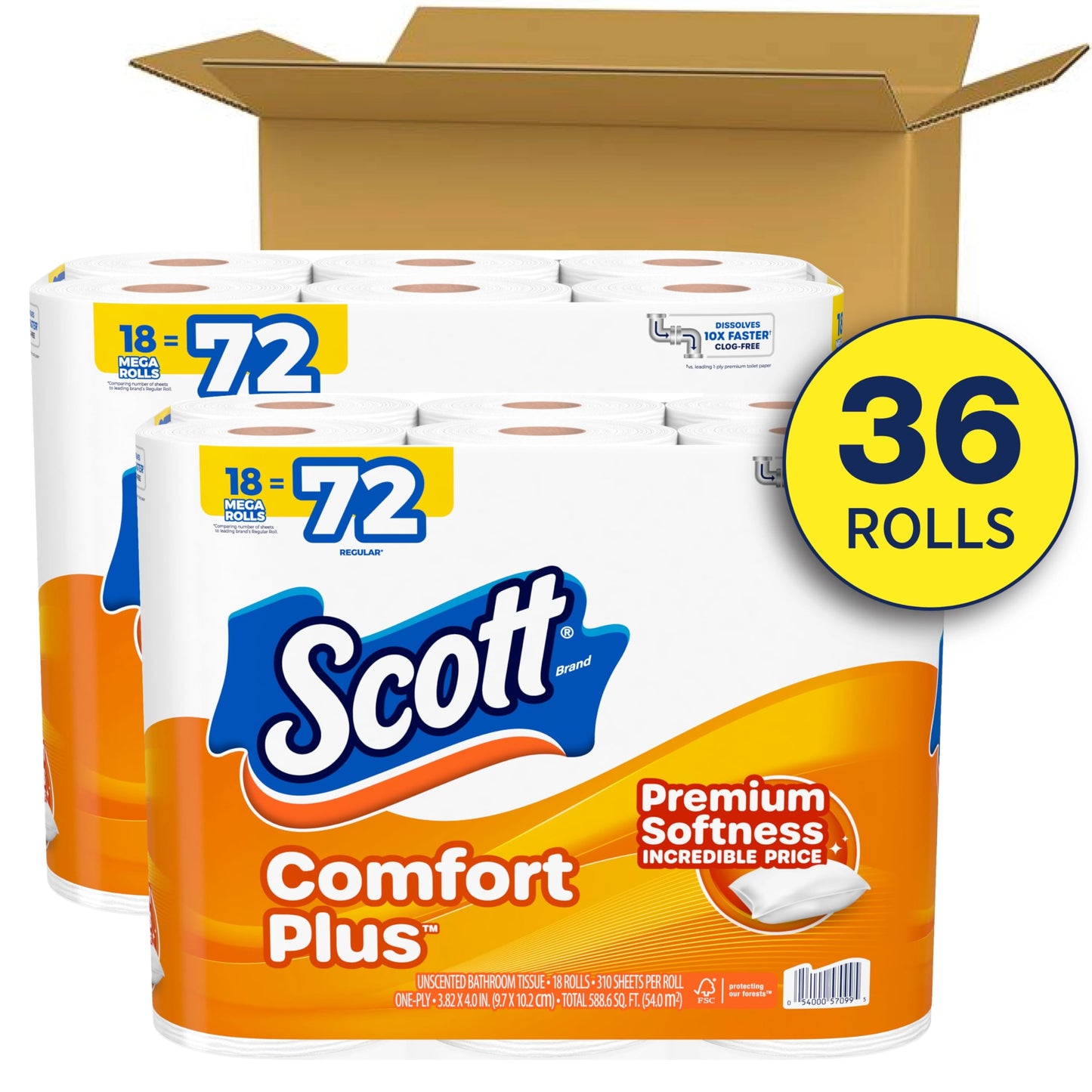 Scott Comfort+ 12 Double Rolls, 231 Sheets, Septic-Safe