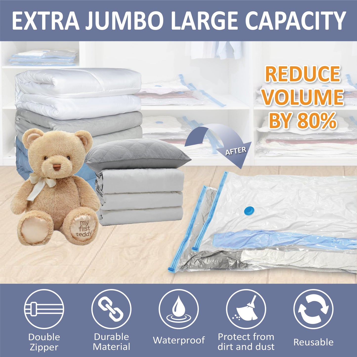 CozyVac Travel Bags with Pump - 6 Pack Space Savers