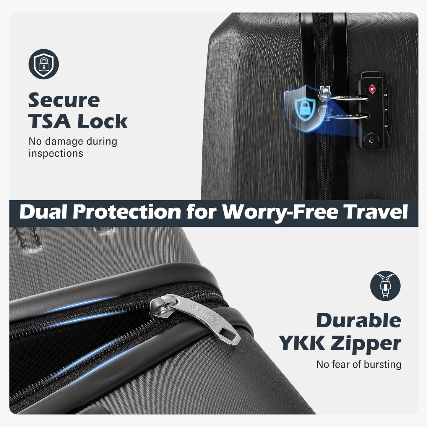 Coolife Expandable Spinner Luggage Set - 3 Piece