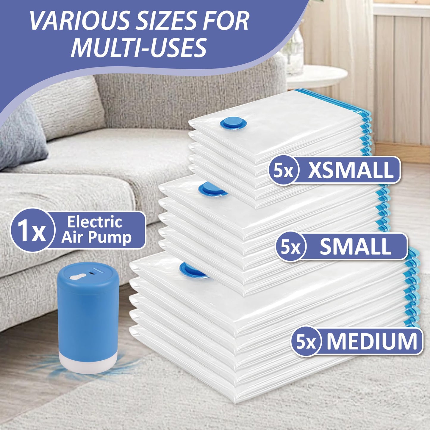 CozyVac Travel Bags with Pump - 6 Pack Space Savers