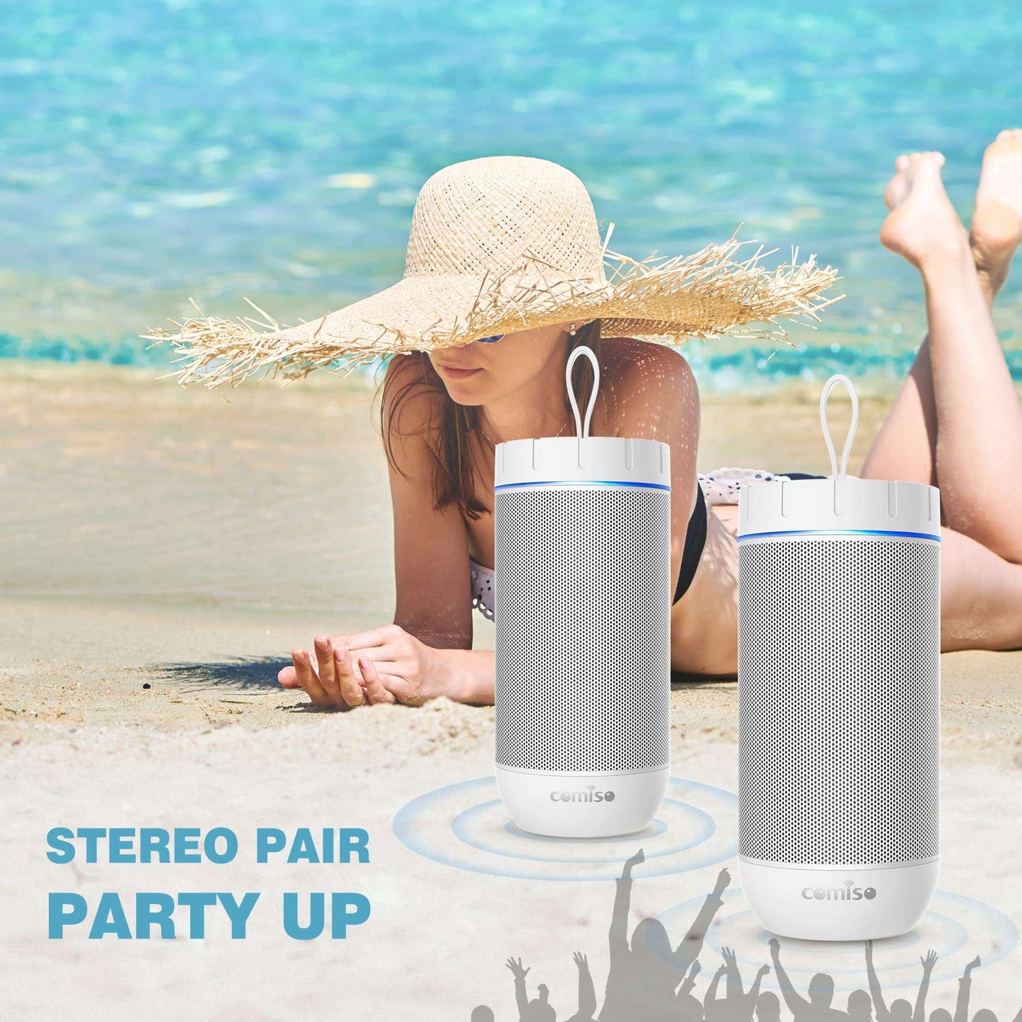 Comiso 360° Waterproof Bluetooth Speaker, 24H Playtime