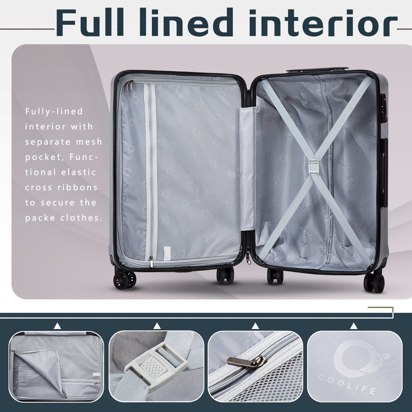 Coolife Expandable Spinner Luggage Set - 3 Piece