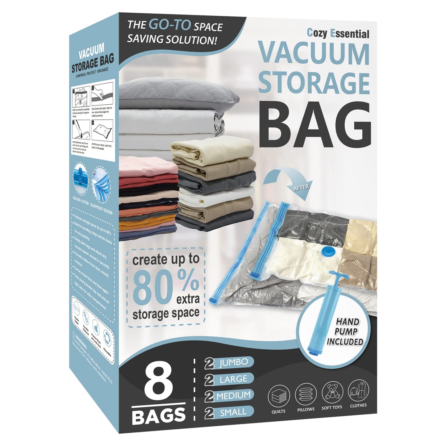 CozyVac Travel Bags with Pump - 6 Pack Space Savers