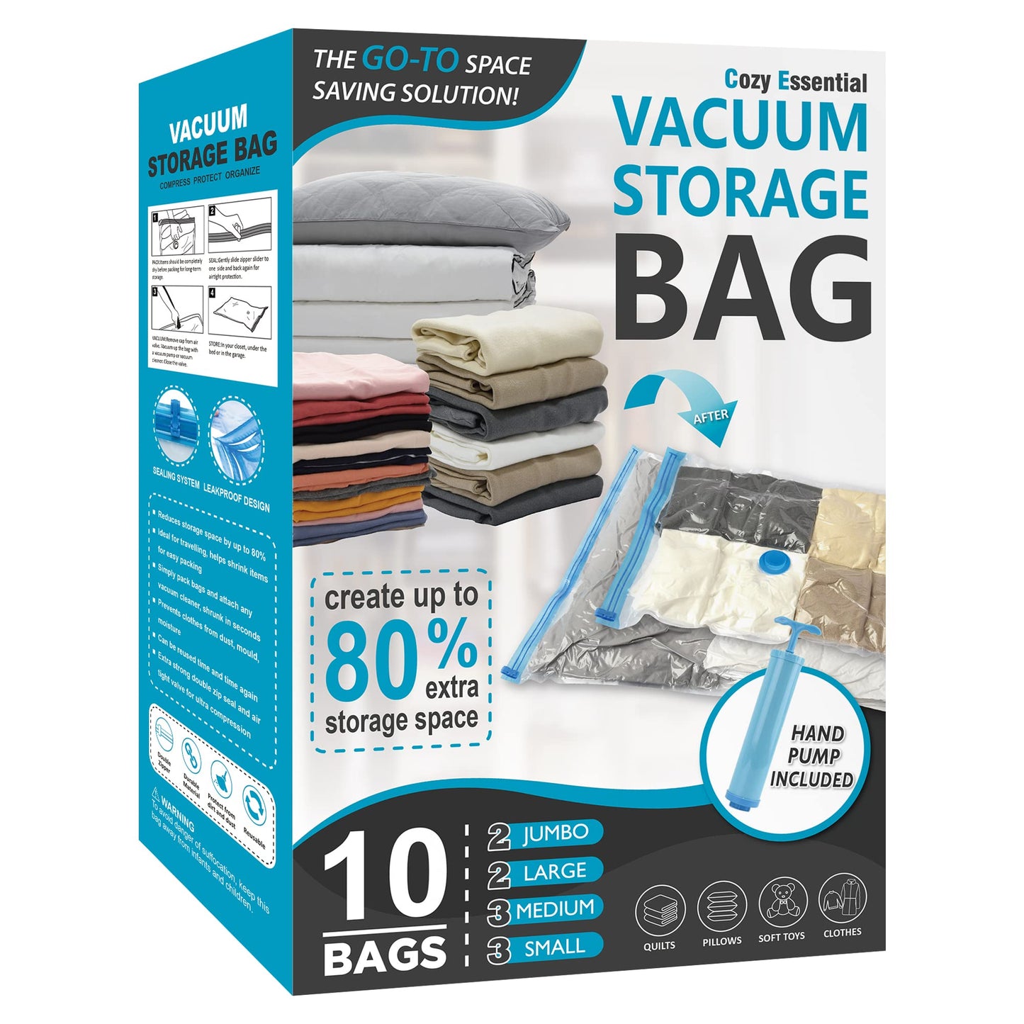 CozyVac Travel Bags with Pump - 6 Pack Space Savers