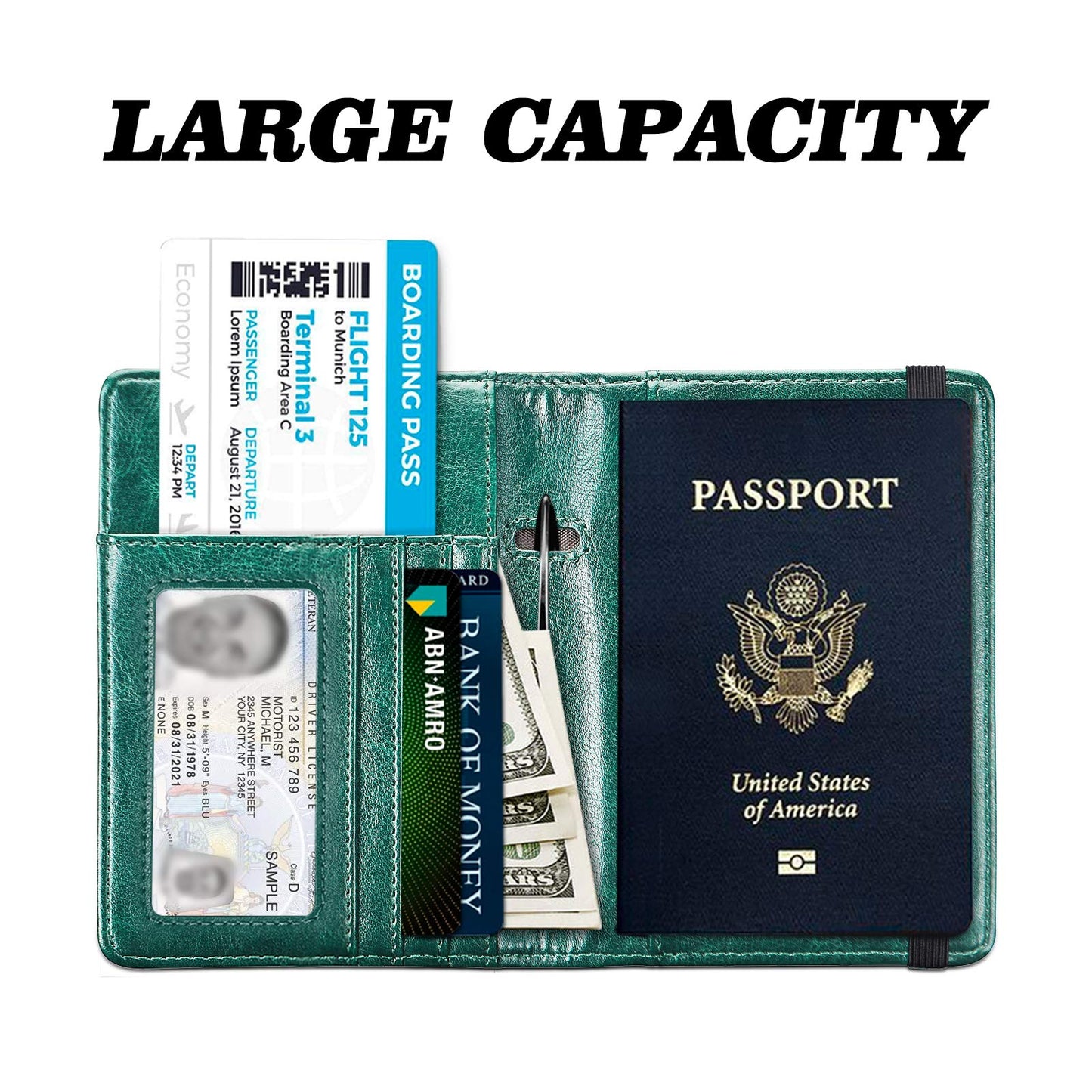 HerriaT RFID Leather Passport Wallet - Gray