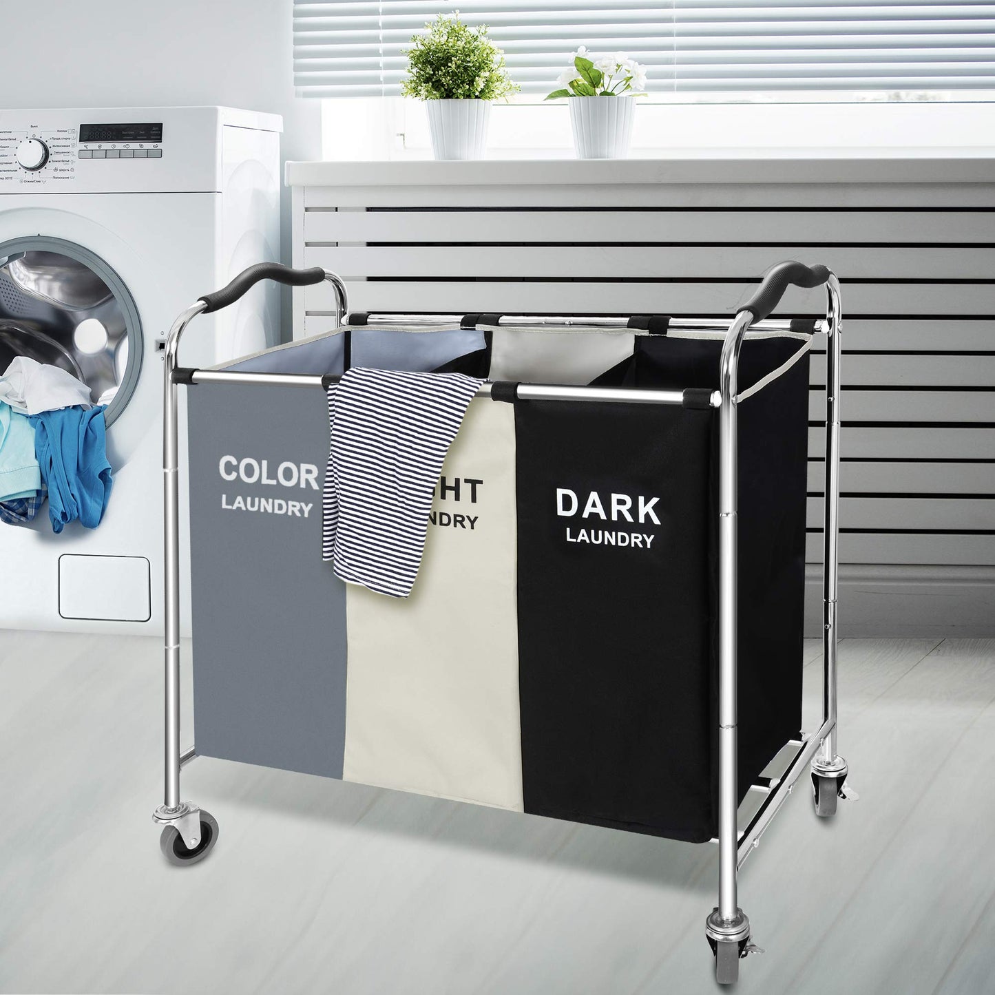 Wheeled 3-Section Laundry Cart - 240l Organizer