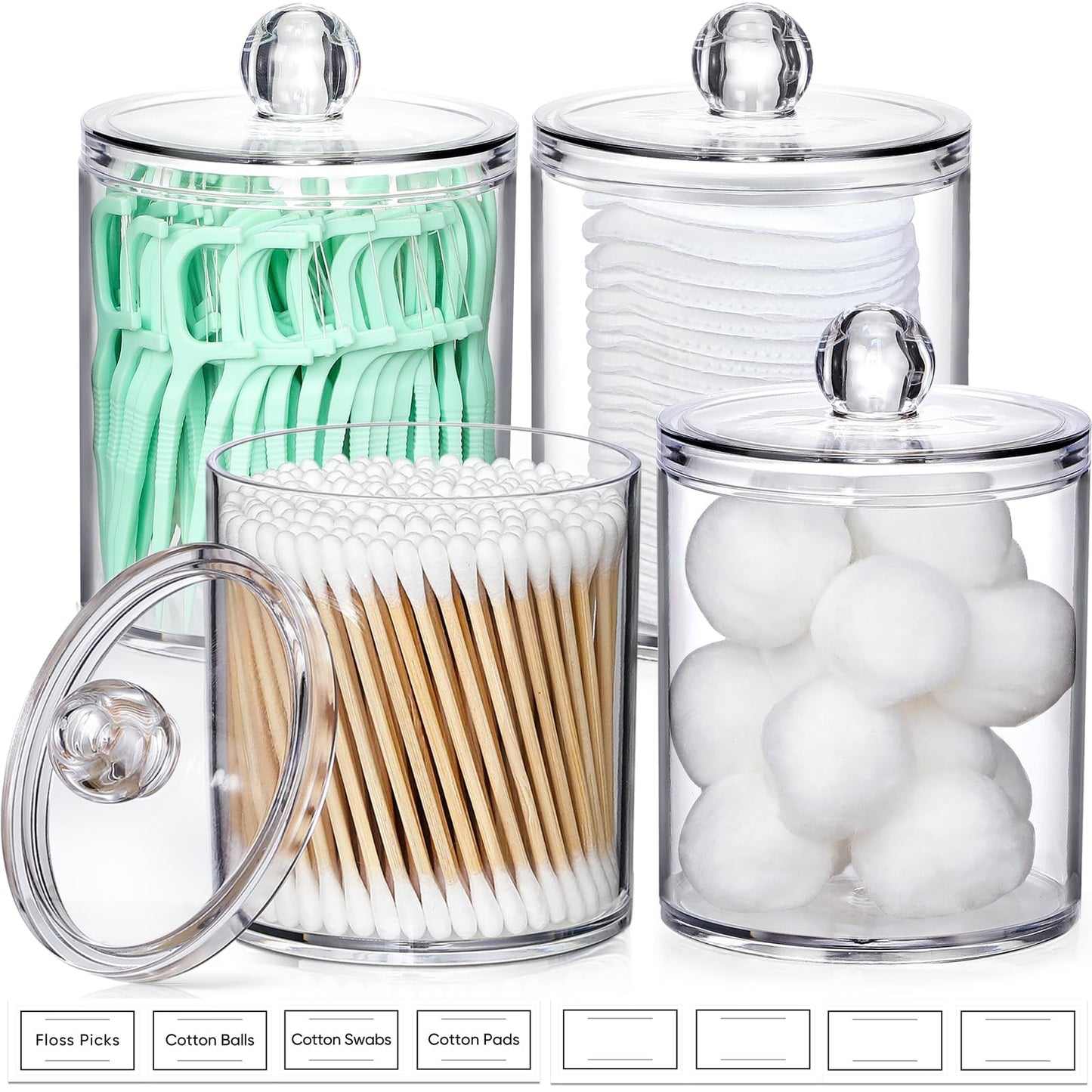 Clear Acrylic Qtip Dispenser Set - 4 Pack