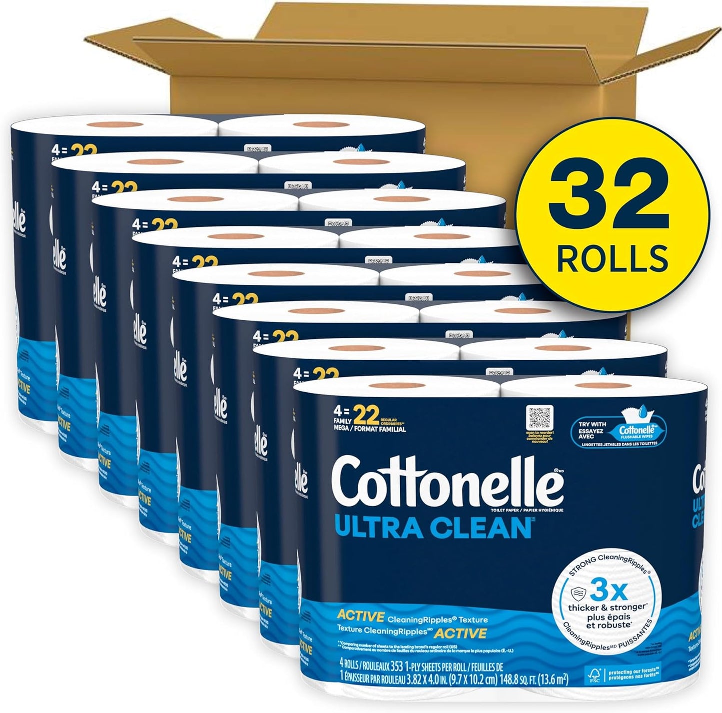 Cottonelle Ultra Clean Toilet Paper: 18 Mega Rolls (72 Regular Rolls), 284 Sheets Each