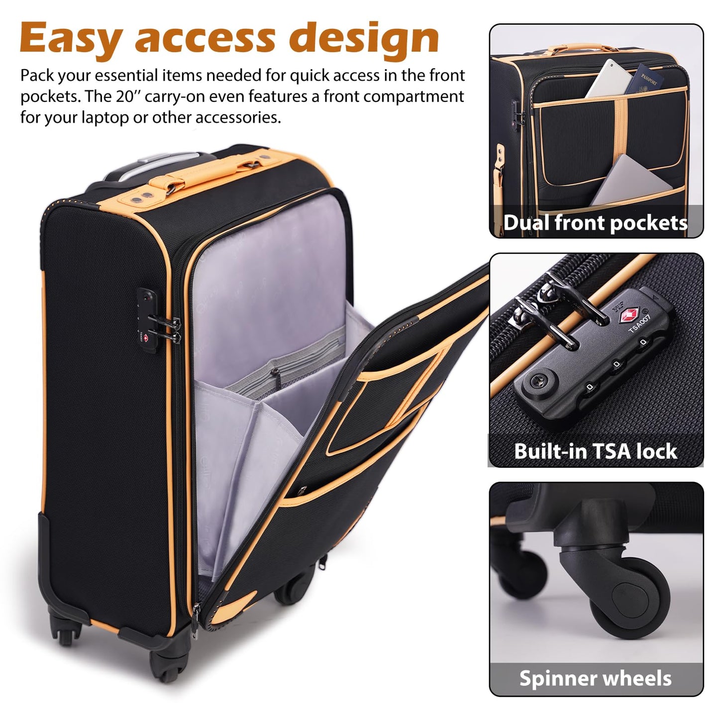 Coolife Expandable 4-Piece Spinner Luggage Set