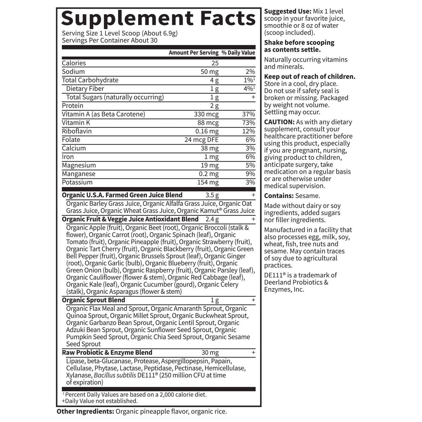 GreenVitality Superfood Powder - Juiced Greens Blend