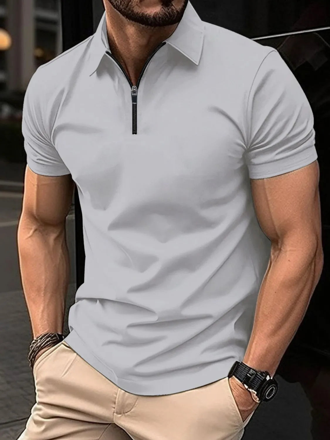 Men's Full Size Collared Neck Short Sleeve Polo Plus Size - Premium Men's Shirts from Trendsi - Just $32.22! Shop now at Handbags Specialist Headquarter