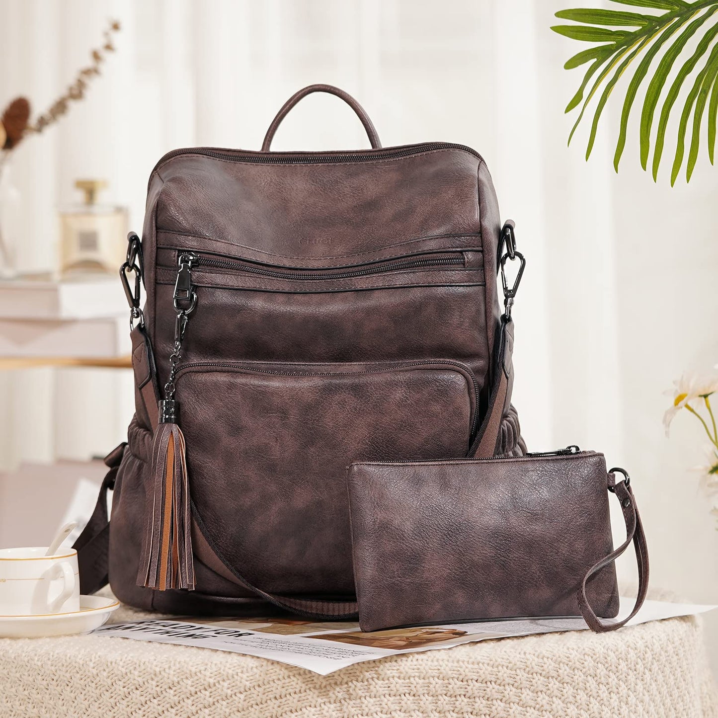 CLUCI Luxe Convertible Leather Backpack Purse