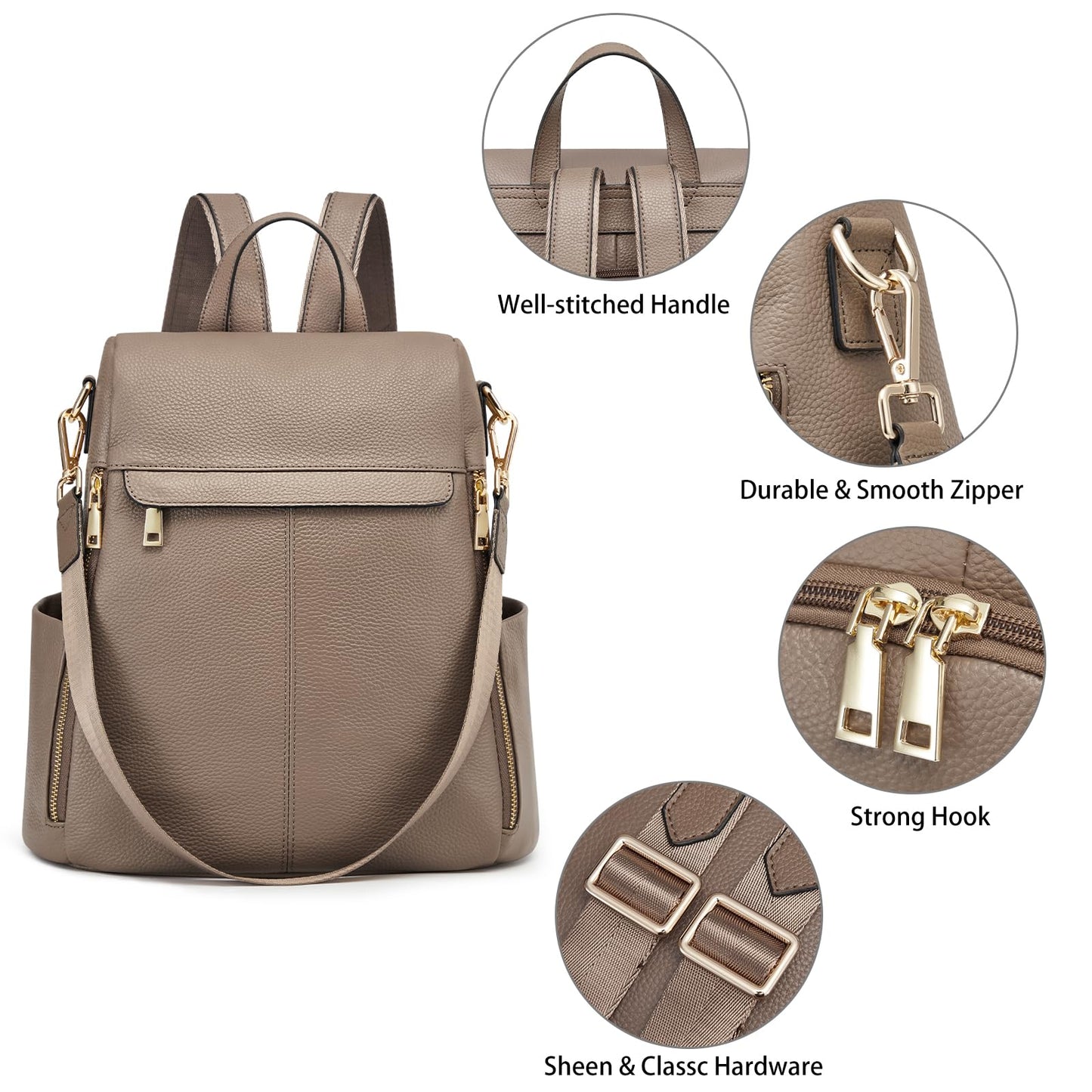 Kattee Women's Luxe Anti-Theft Leather Backpack Bag