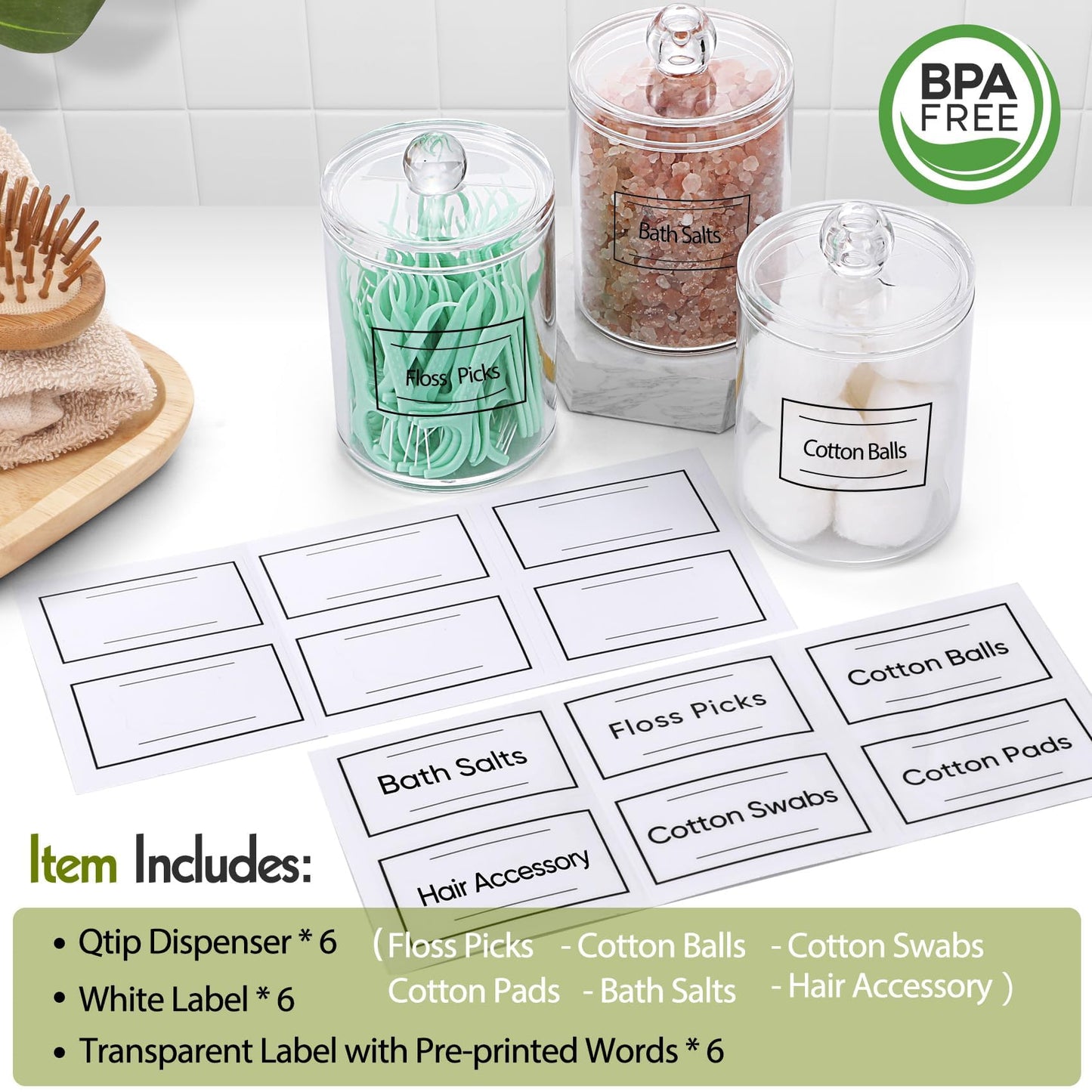 Clear Acrylic Qtip Dispenser Set - 4 Pack